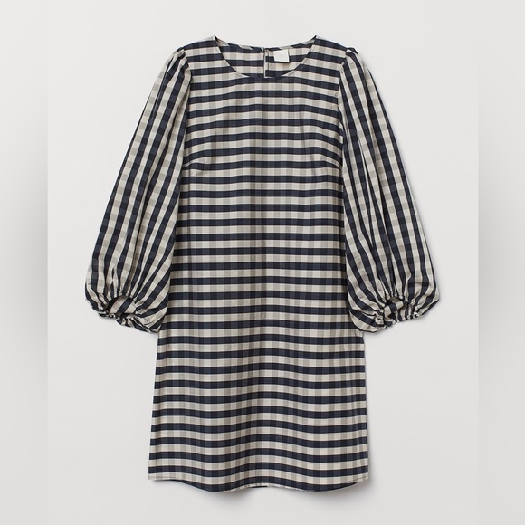 H&M Dresses & Skirts - H&M Gingham Balloon Long Puff Sleeves Dress Small Black and White